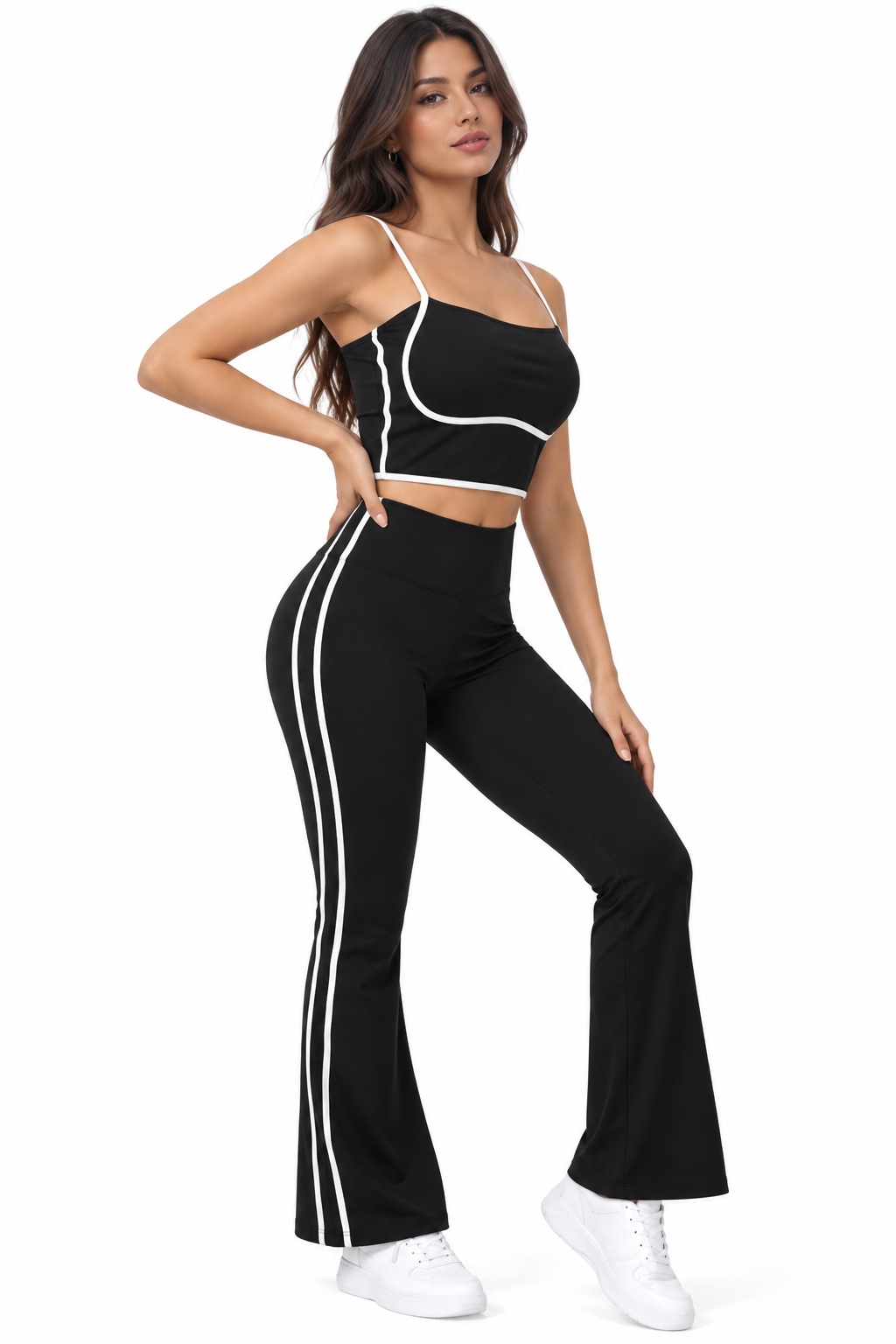 Conjunto Top y Calza Flare Líneas en Contraste CH252